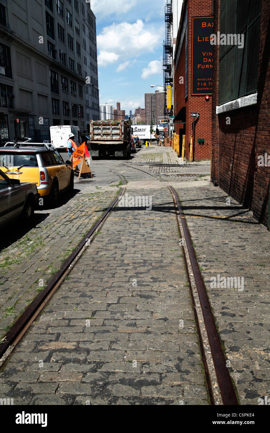 Rail Road Tracks Running through old Street, DUMBO Section of Brooklyn