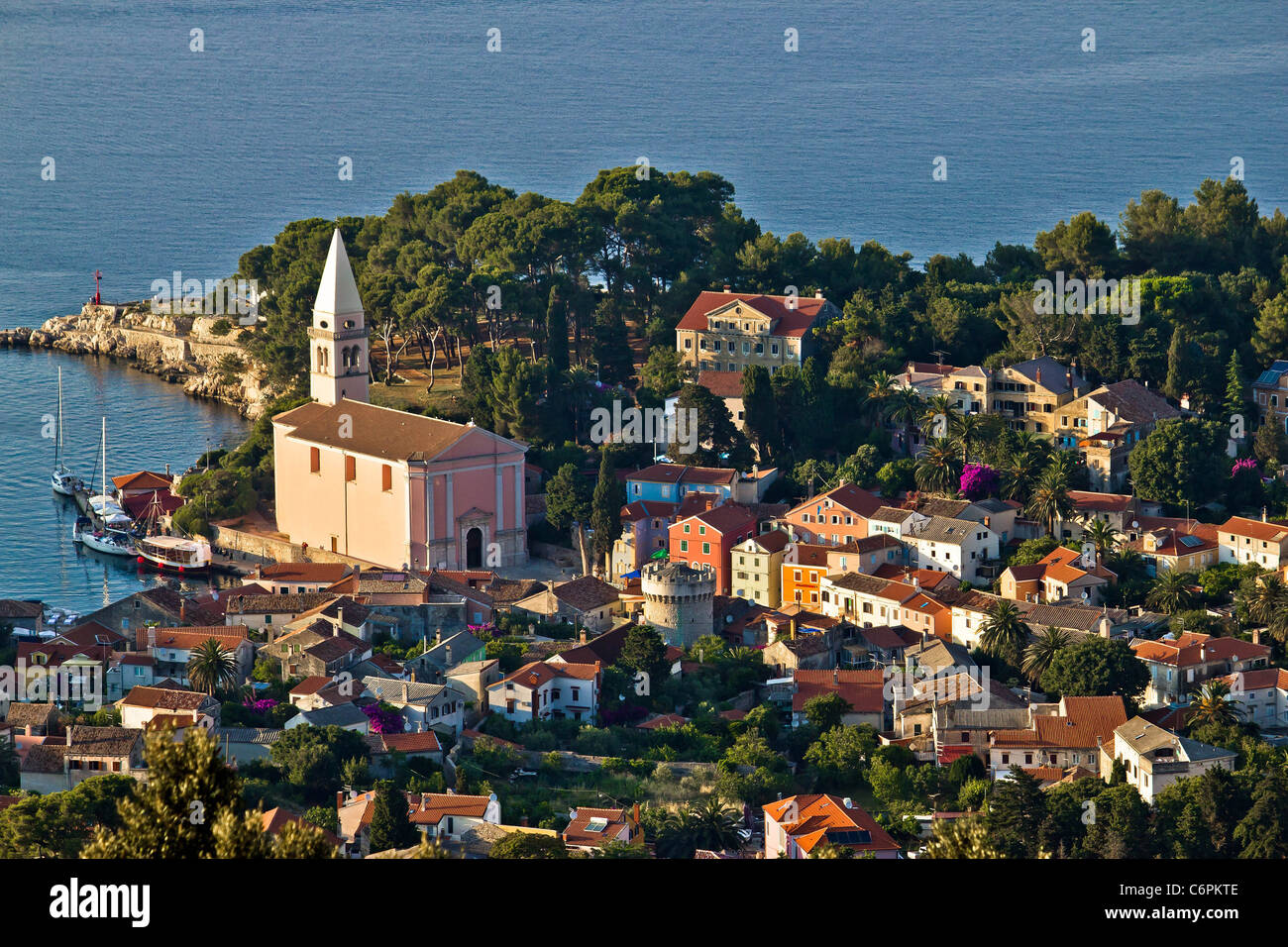 Veli losinj panoramic aerial view, Island of Losinj, Croatia Stock Photo