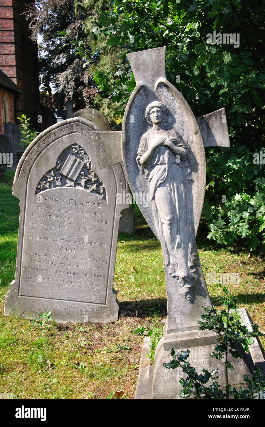 Ancient headstones in churchyard, All Saints' Church, The Broadway