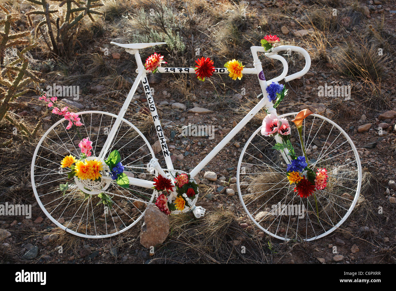 Ghost bike memorial, Albuquerque, New Mexico. Stock Photo