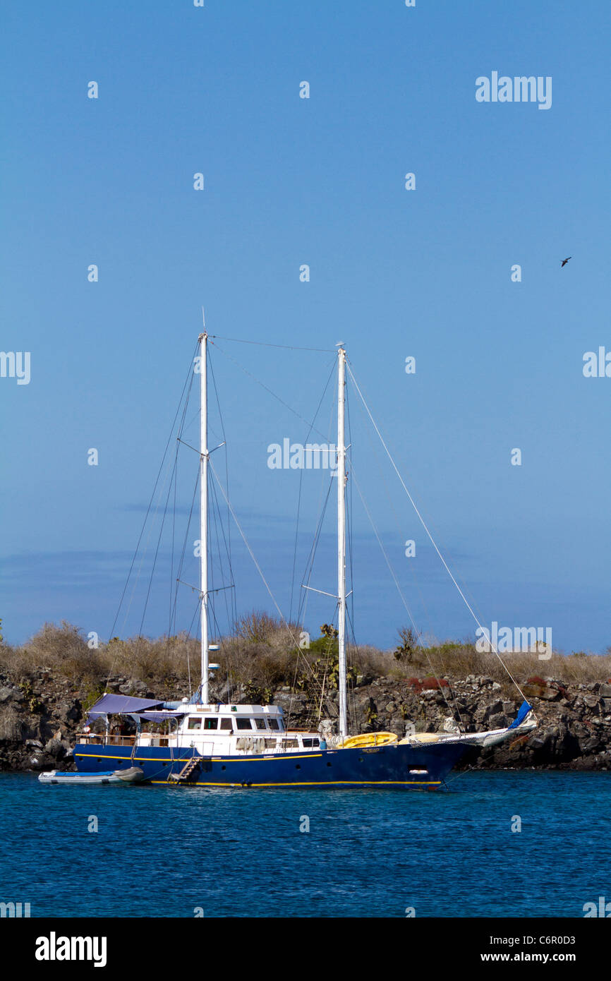 M/S Beagle anchored off South Plaza, Galapagos Islands, Ecuador Stock Photo