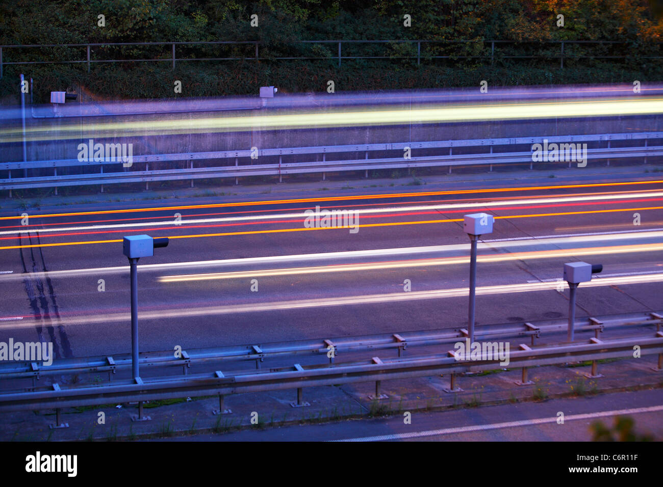 Speed cameras and flash at the A44 Autobahn, motorway. Controlling a