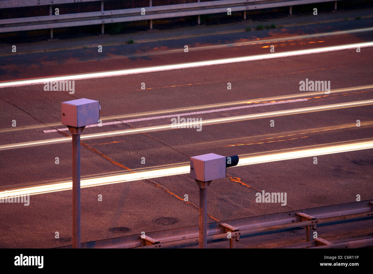 Speed cameras and flash at the A44 Autobahn, motorway. Controlling a