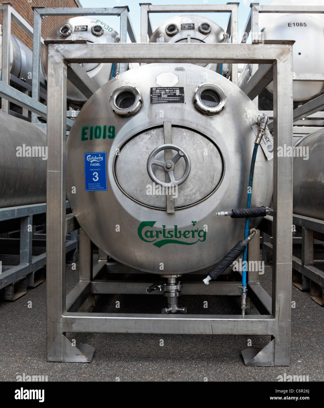 Steel beer tank for pressured Carlsberg draught beer Stock Photo Alamy