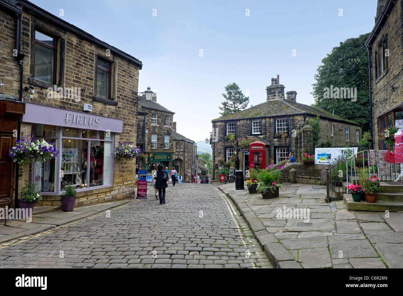 Street in the picturesque town of Haworth, West Yorkshire Stock Photo