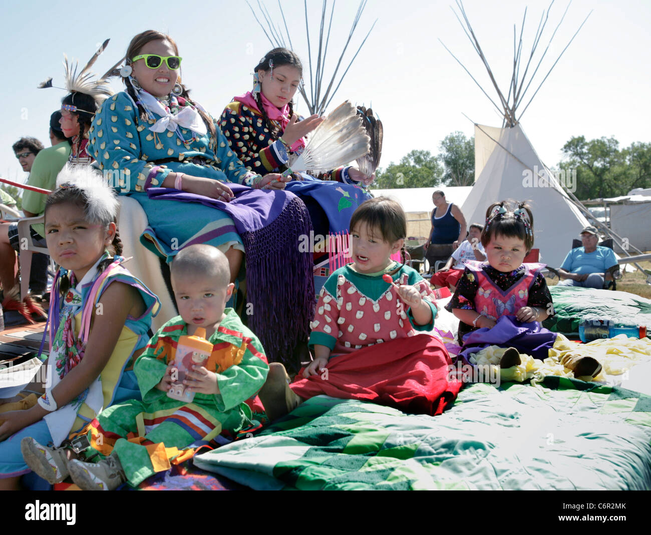 Children taking part in a Parade during the Crow Fair held annually at the Crow Agency, Montana. Stock Photo