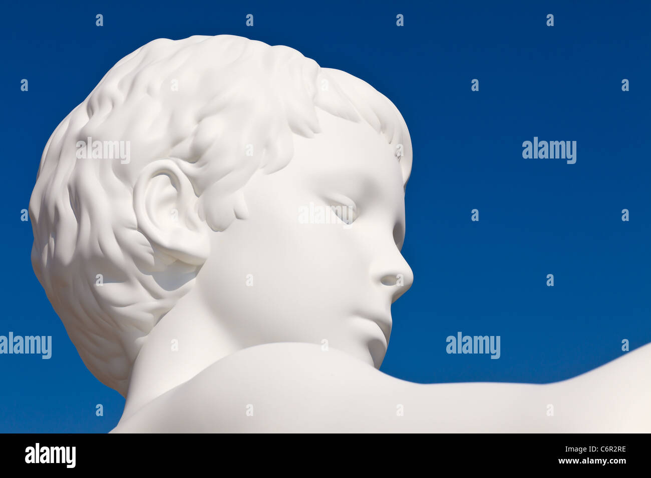 Close up of the head of the sculpture 'Boy with a frog' made by Charles Ray's, Venice, Veneto, Italy Stock Photo