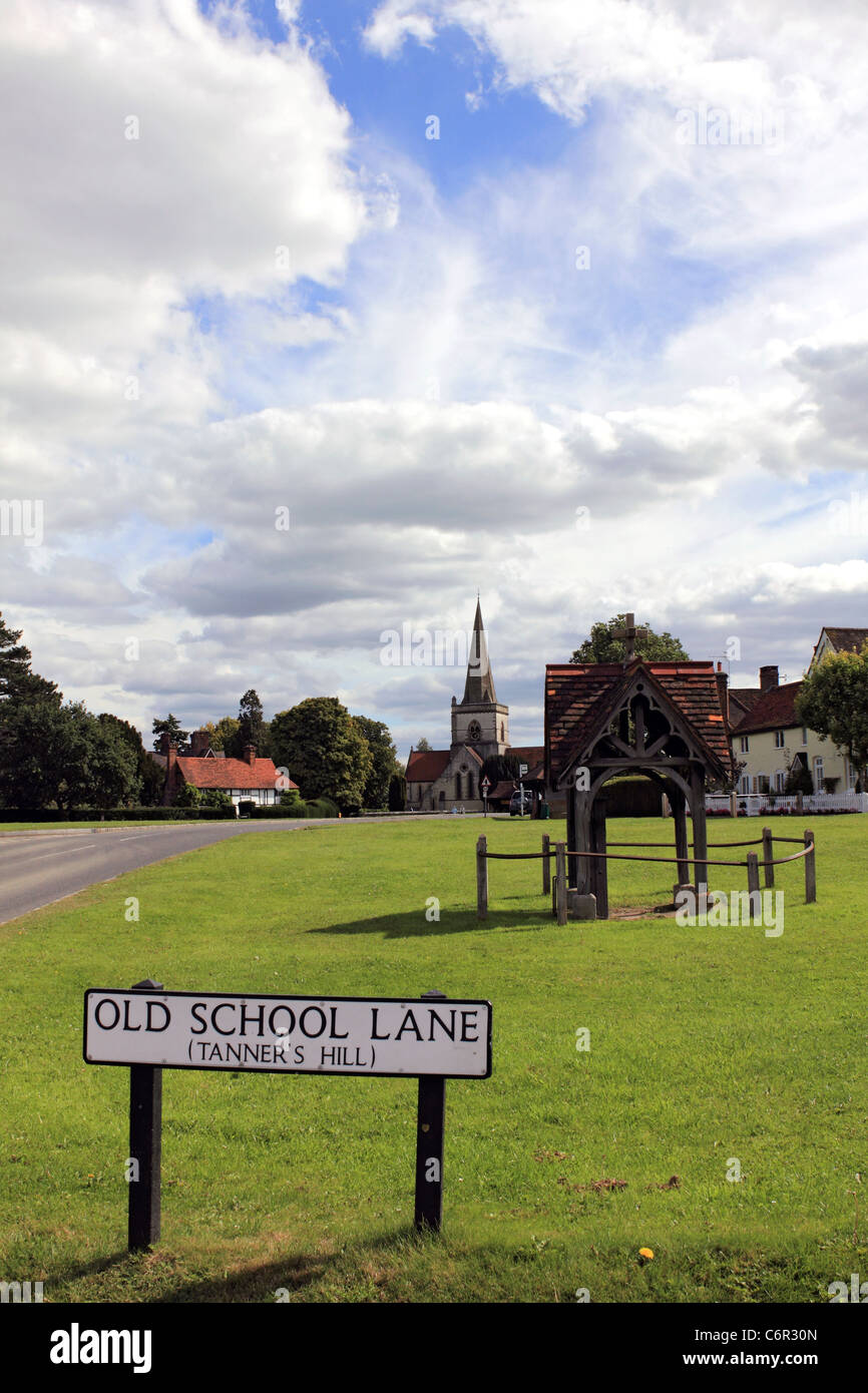 The green at Brockham, a pretty village near Dorking, Surrey England UK