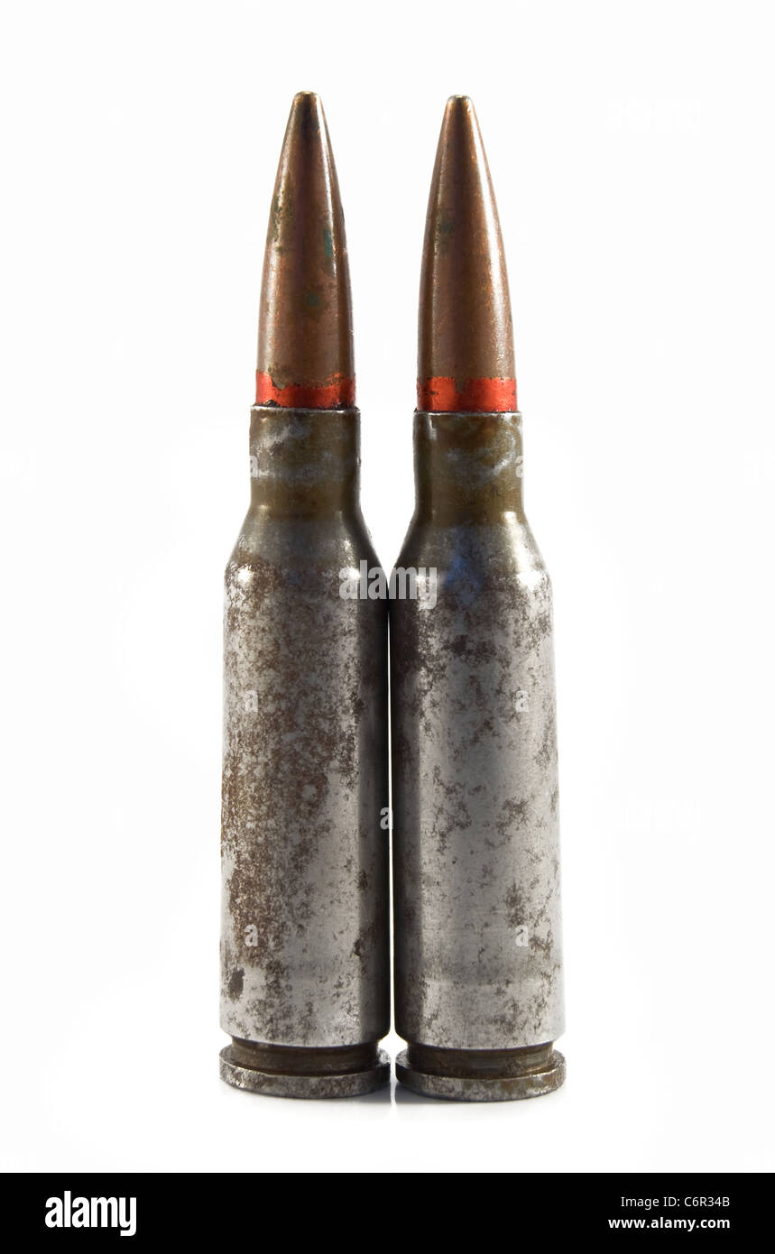 two isolated 5.45 assault rifle cartridges Stock Photo