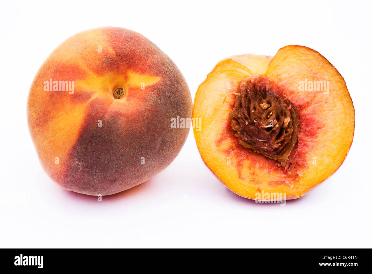 Prunus persica. Peach on a white background Stock Photo
