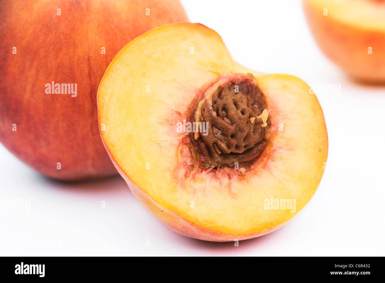 Prunus persica. Peach on a white background Stock Photo