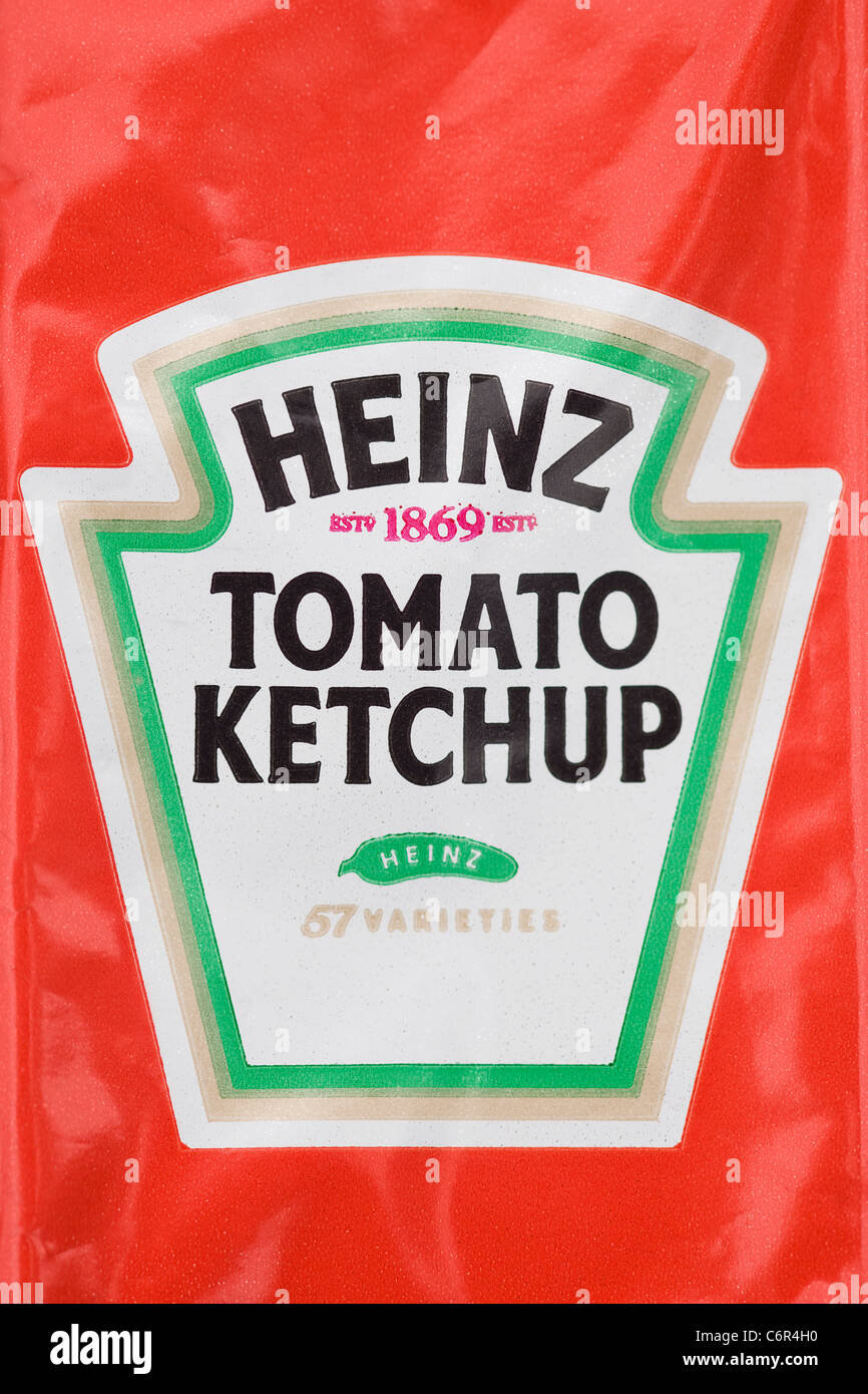 Portion of Heinz tomato ketchup. Stock Photo