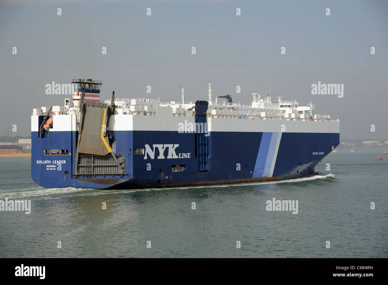 NYKline cargo ship Goliath Leader passing Calshot on Southampton Water England UK Stock Photo