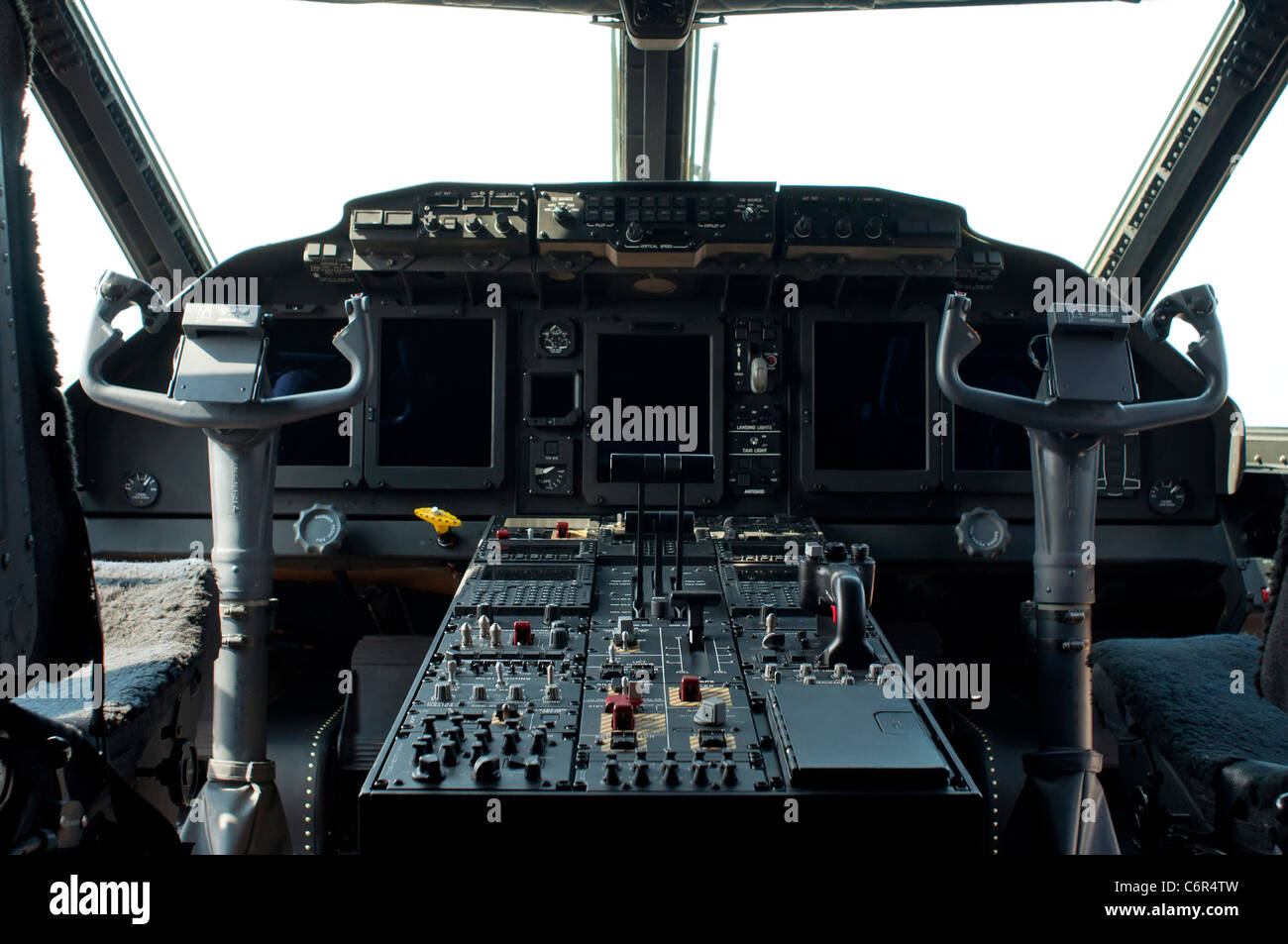 Cockpit of a military aircraft. Horizontal image Stock Photo