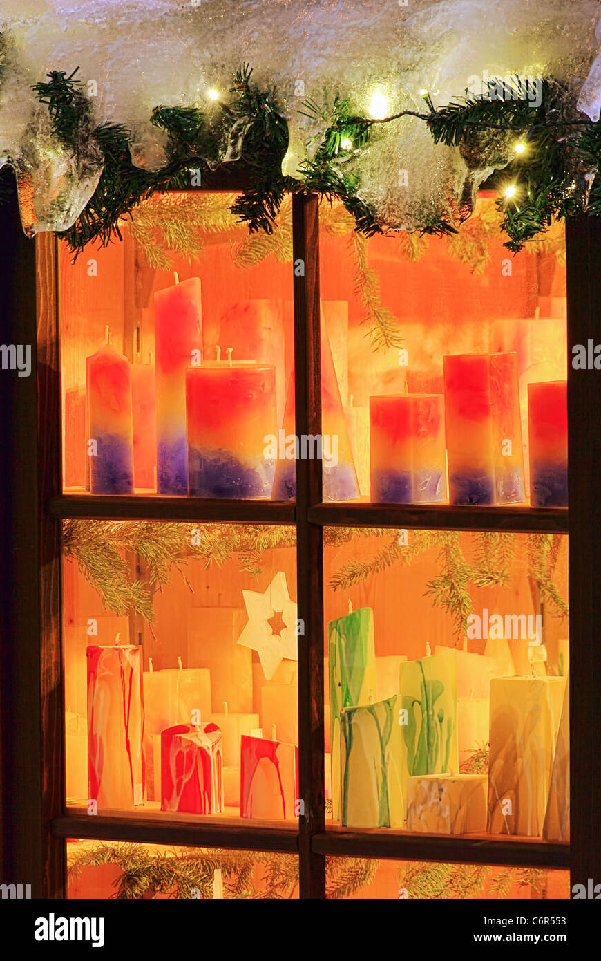 Kerzen im Fenster - candle in window 03 Stock Photo