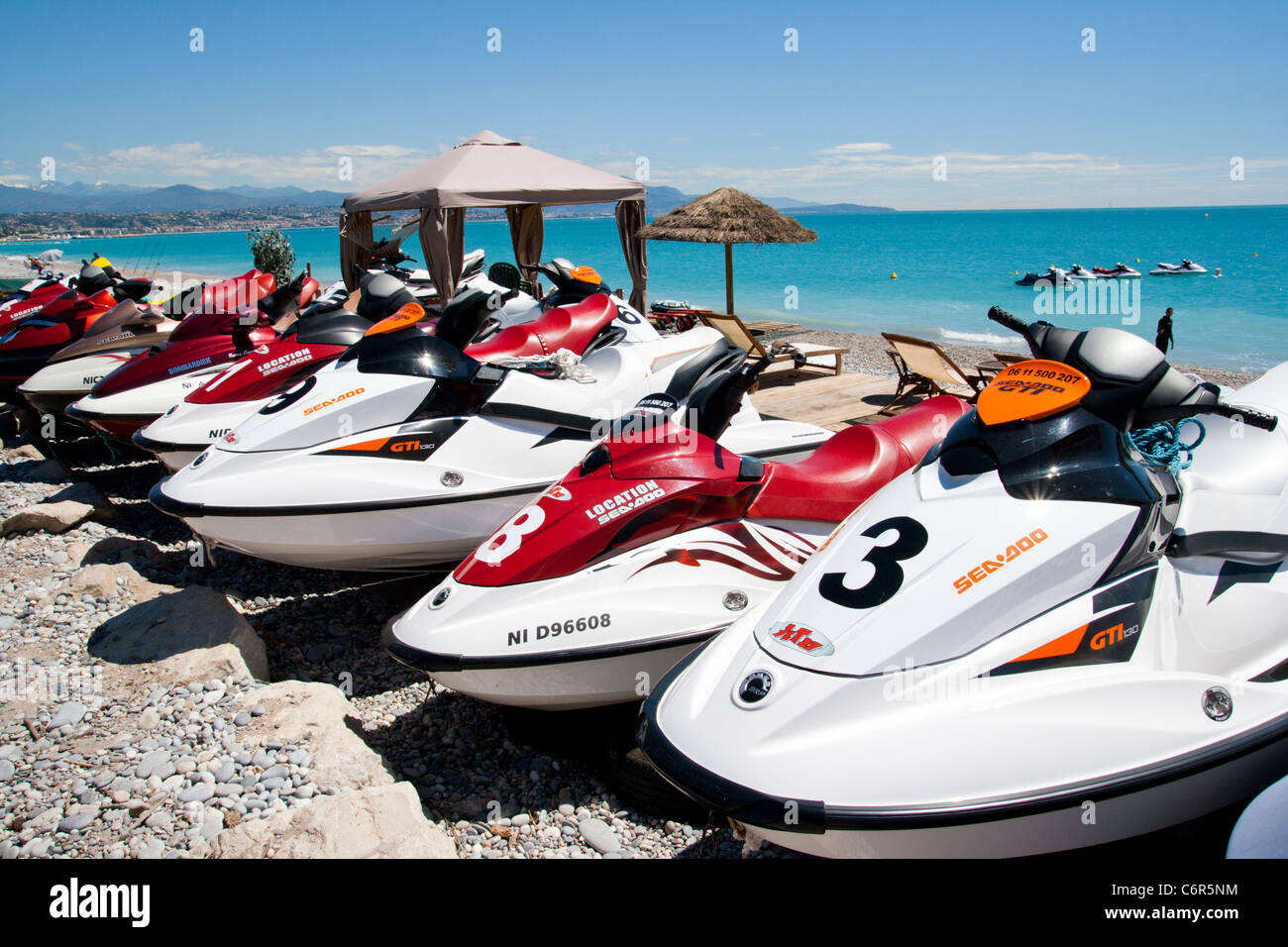 Jet ski's on a beach in the Cote d'Azur, France Stock Photo - Alamy