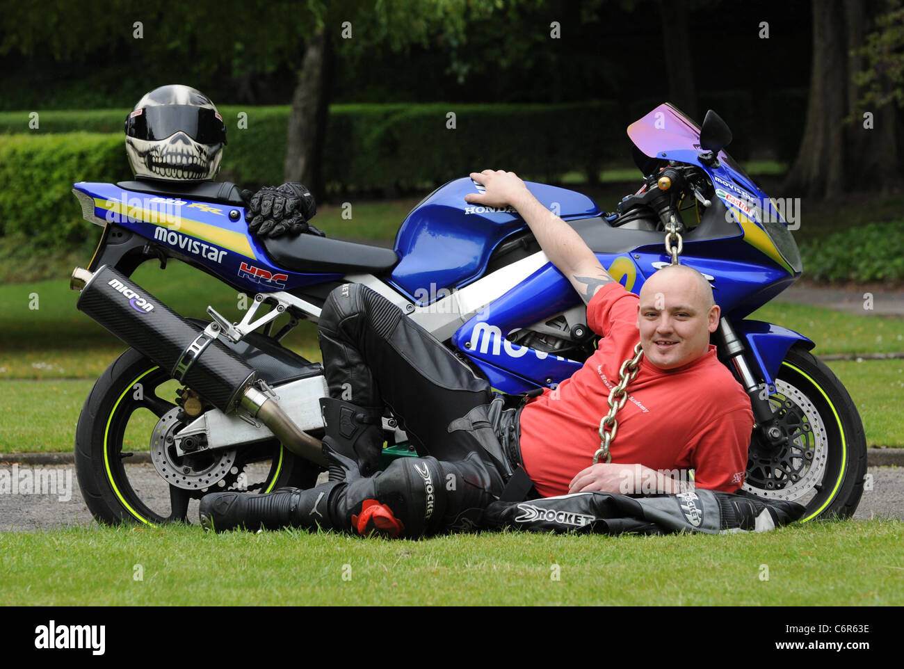Dave Smith from Wolverhampton has been crowned 'Britain's biggest bike lover' and proved his passion by riding over 100 Stock Photo
