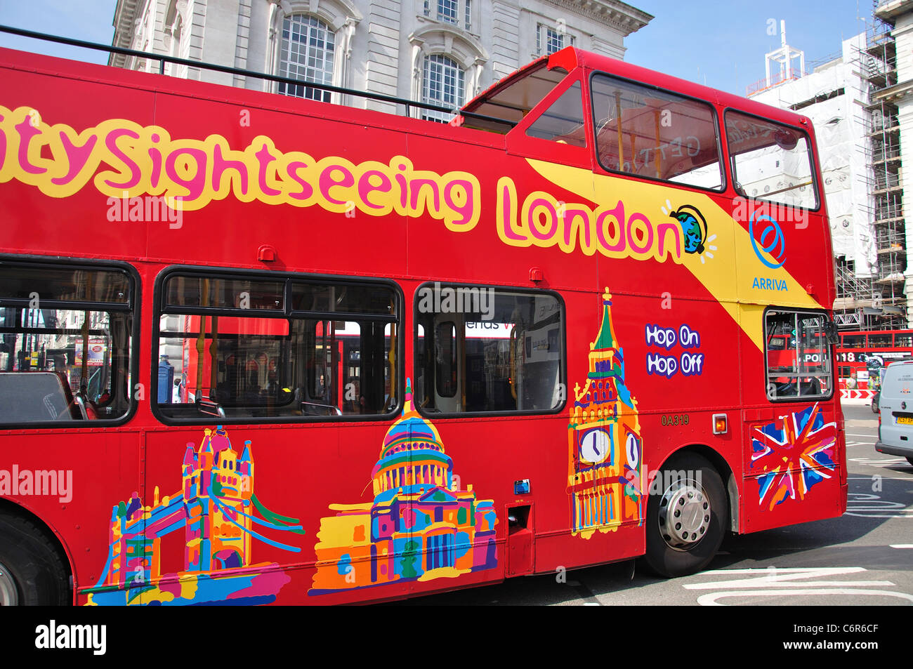 City sightseeing Hop On Hop Off open-top bus, Piccadilly Circus, Soho, West End, City of Westminster, London, Greater London, England, United Kingdom Stock Photo