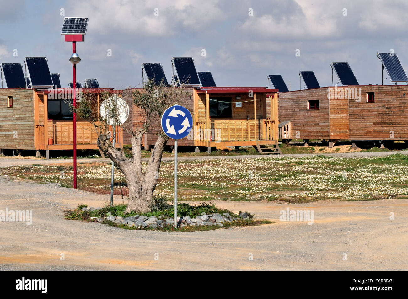 Portugal, Alentejo: Wooden Chalets of the  Eco and Camping Resort Zmar in Odemira Stock Photo