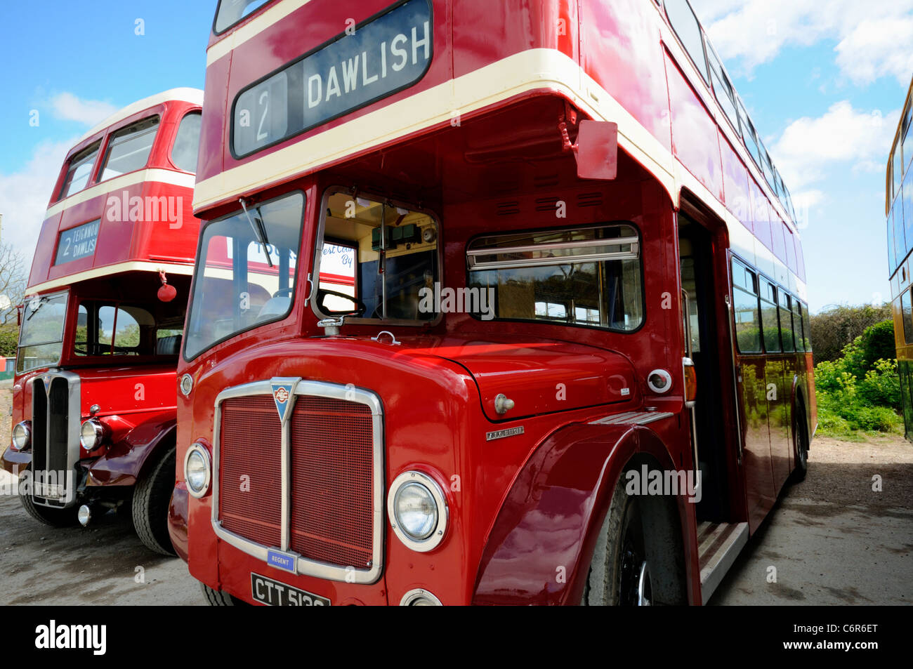 Classic Devon General Double Decker Buses on Display at Dawlish Warren in Devon Stock Photo