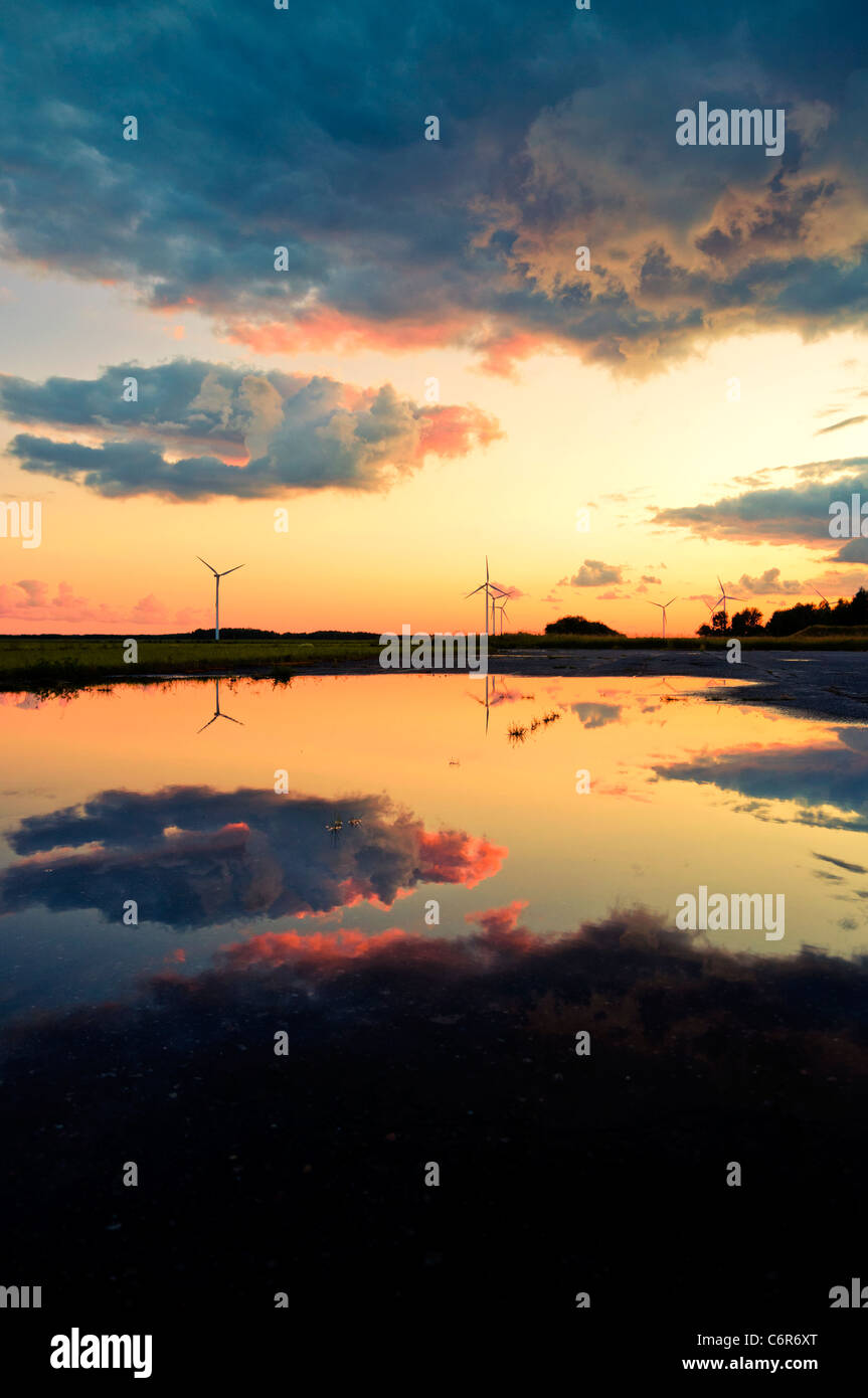 Wind turbines silhouettes at sunset Stock Photo - Alamy