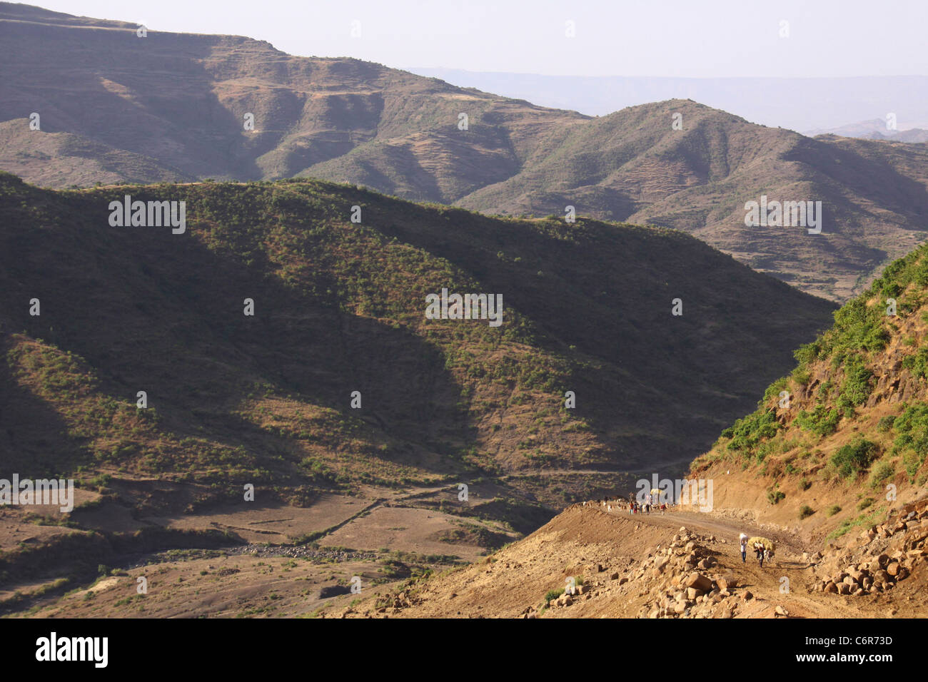 A scenic view of mountain ranges and valleys Stock Photo