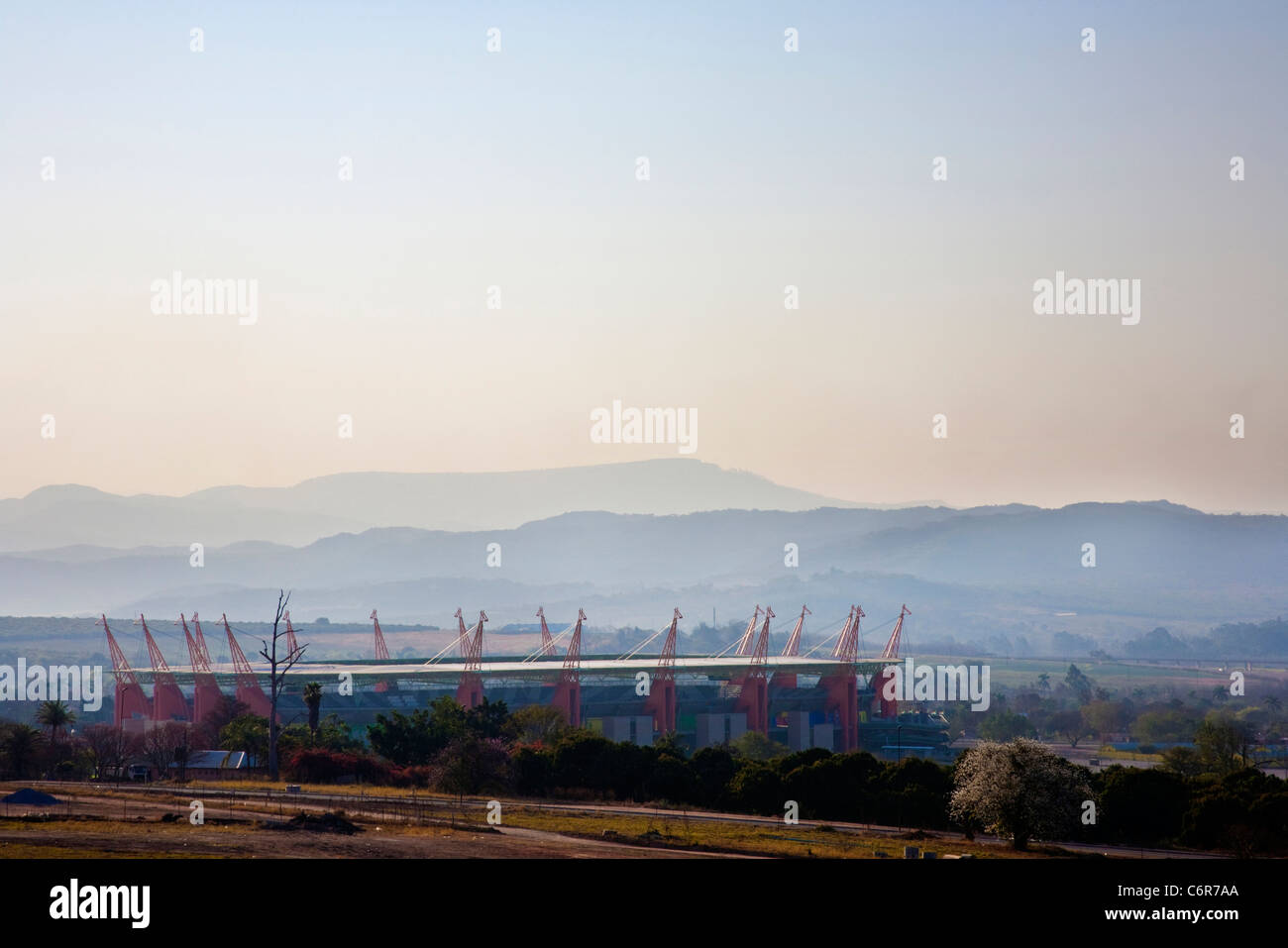 Scenic view of the Mbombela stadium and mountains in the distance Stock Photo