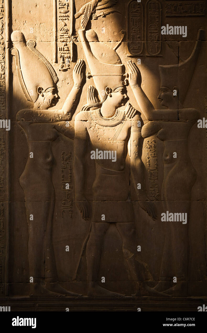 Wall carving in the Temple of Horus and Sobek at the ancient ruins of