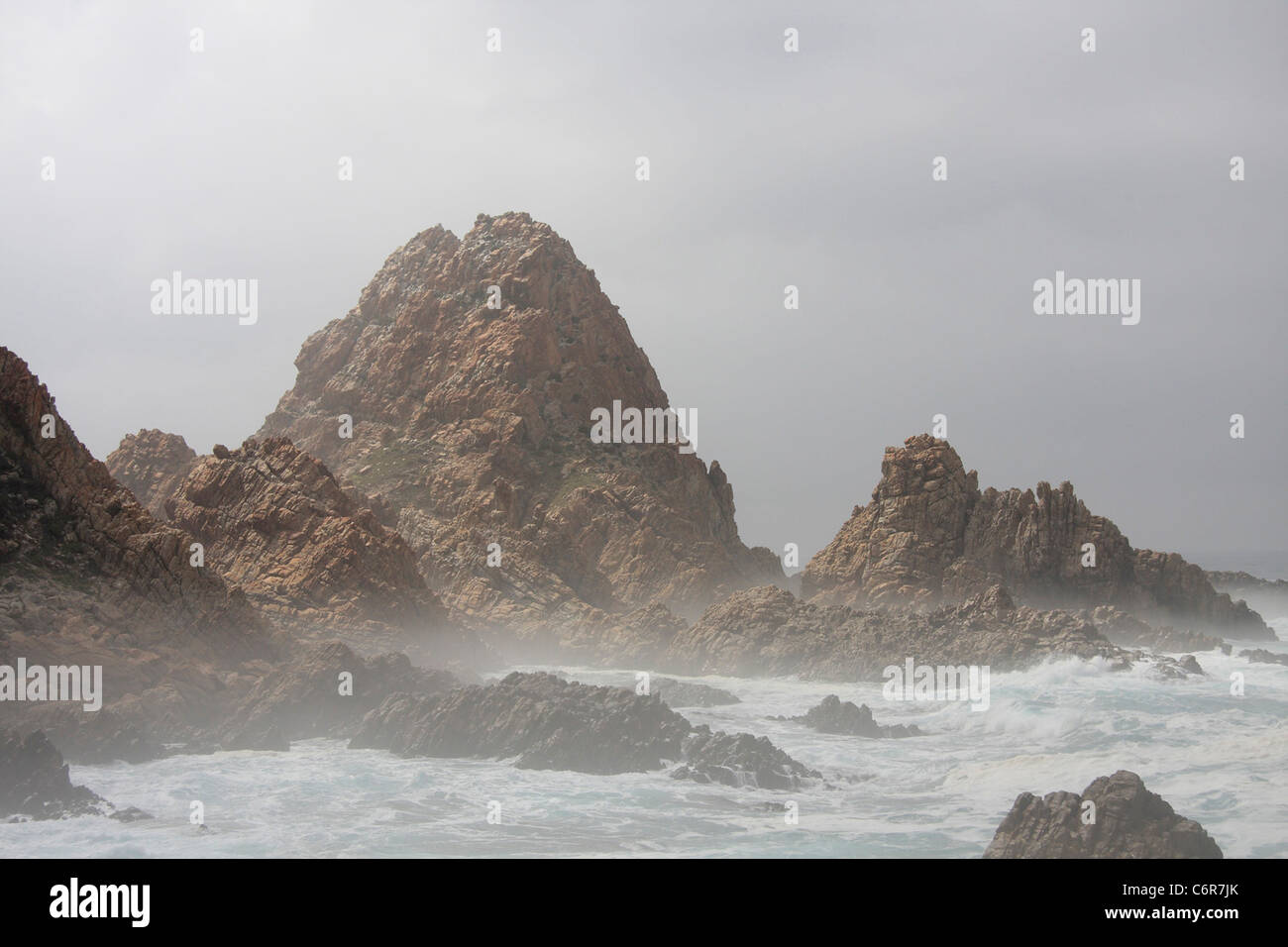 Rock pillars off the coast Stock Photo