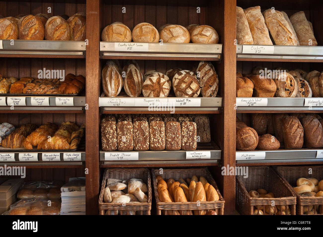 shelves of bread, D'Angelo Pastry and Bread, Santa Barbara, California