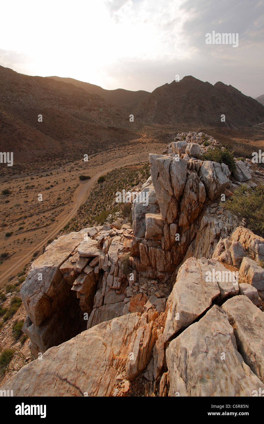 Desert landscape with quartz rock outcrop Stock Photo