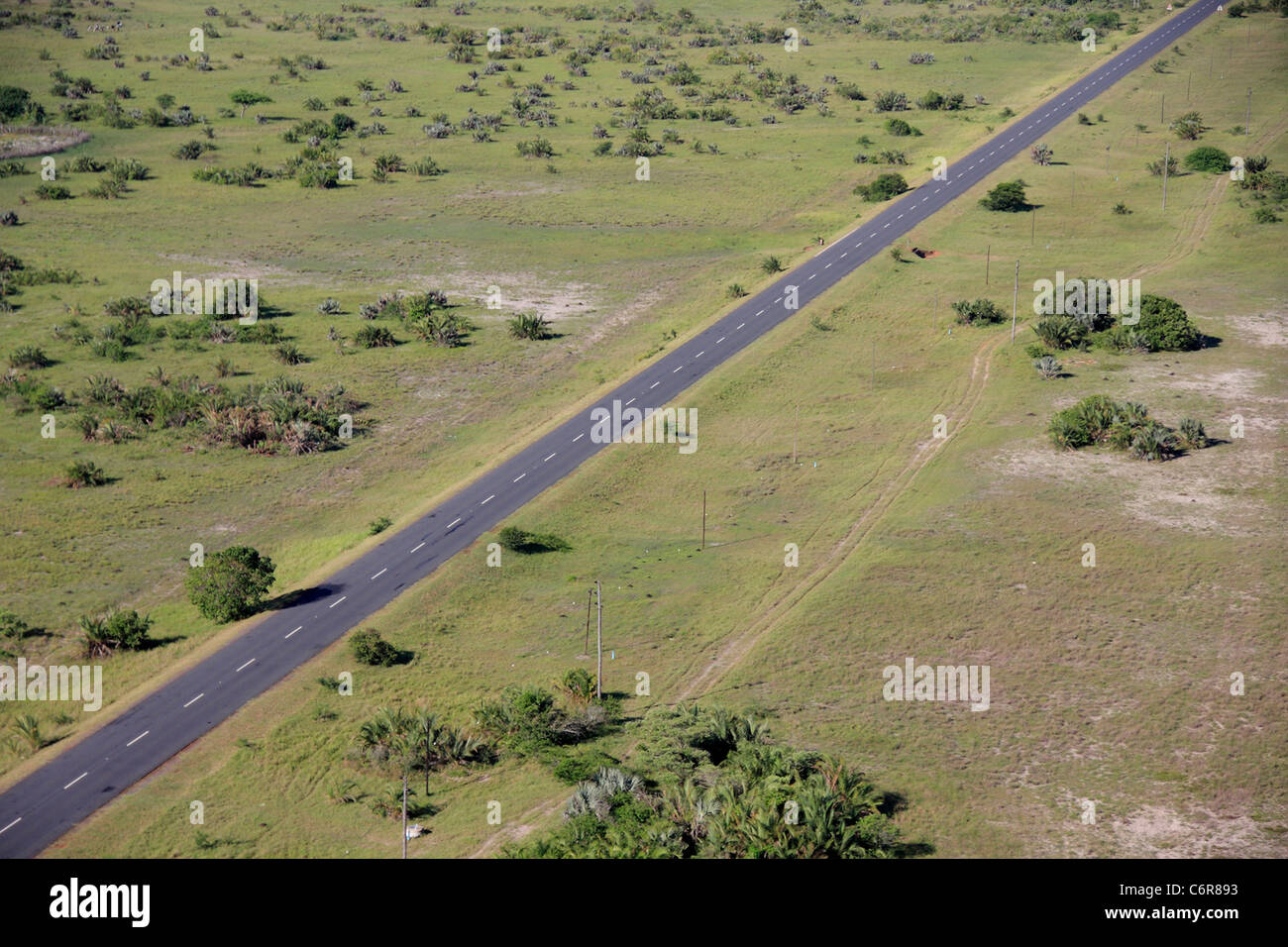 Aerial view of principal tar road in Maputaland Stock Photo