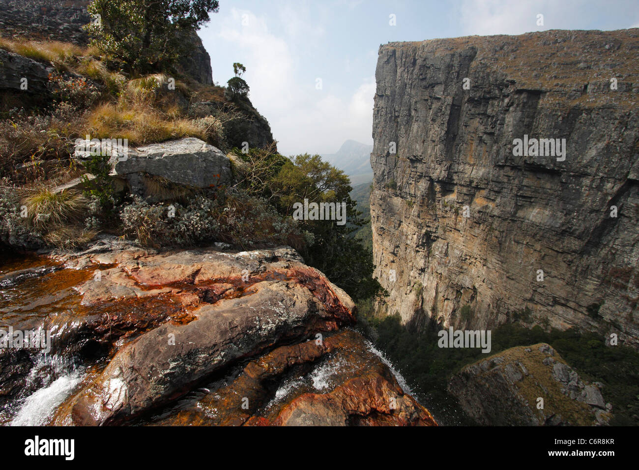 Waterfall off Serala into deep ravine Stock Photo