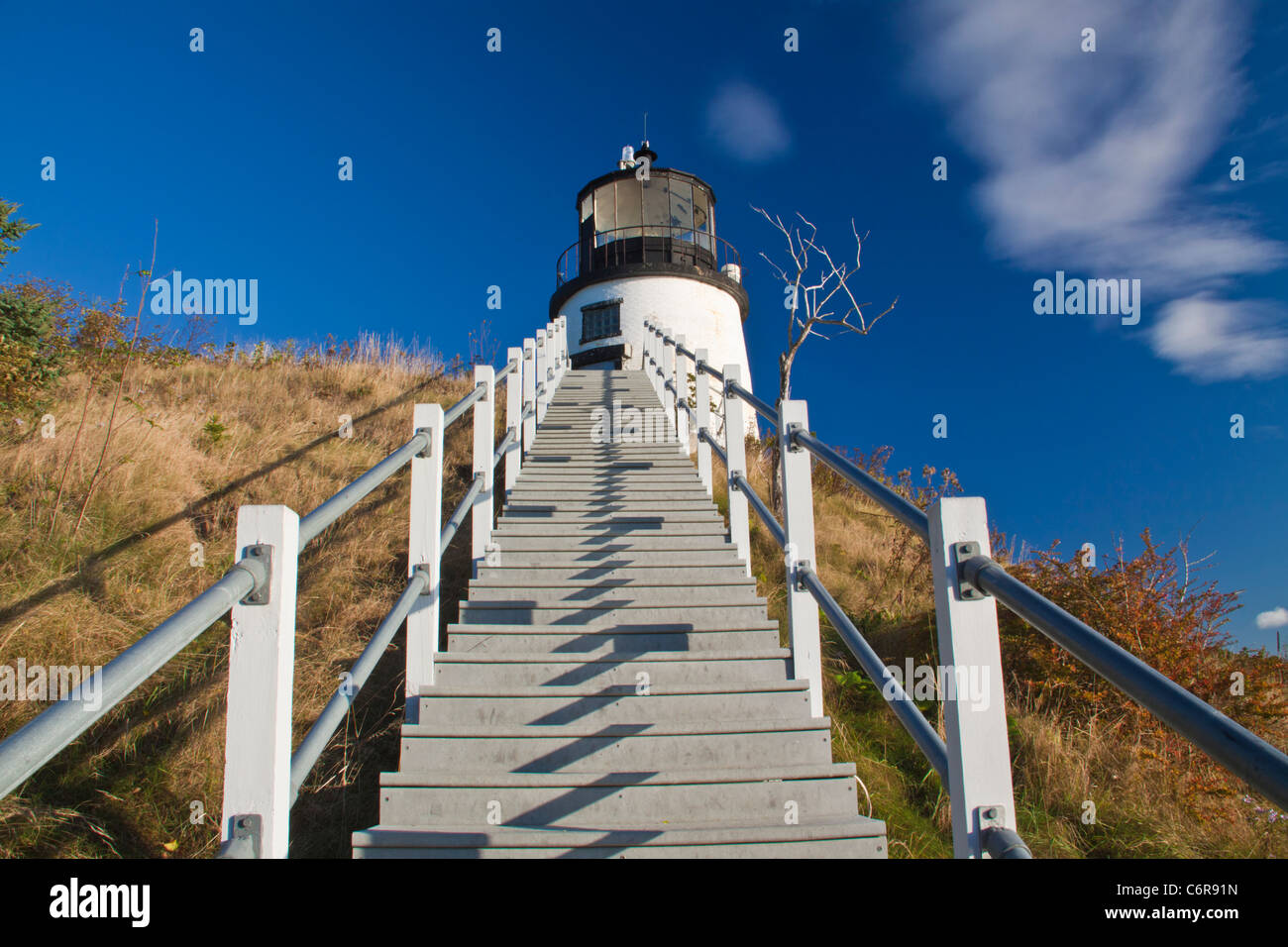 Owl's Head Lighthouse in Owl's Head State Park in Maine. Stock Photo