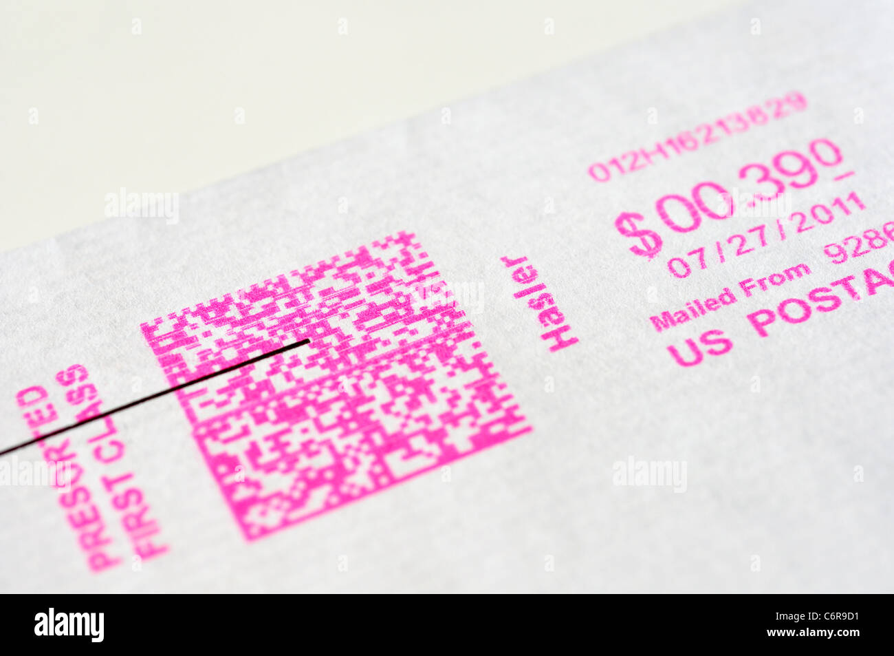 QR Quick Response code on postage, USA Stock Photo Alamy