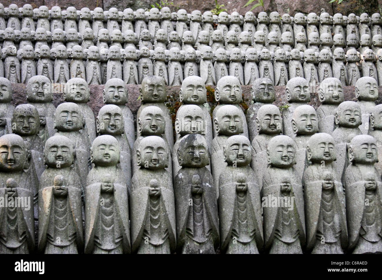 jizo statues at a japanese shrine protecting miscarriage or unborn children in the after life Stock Photo