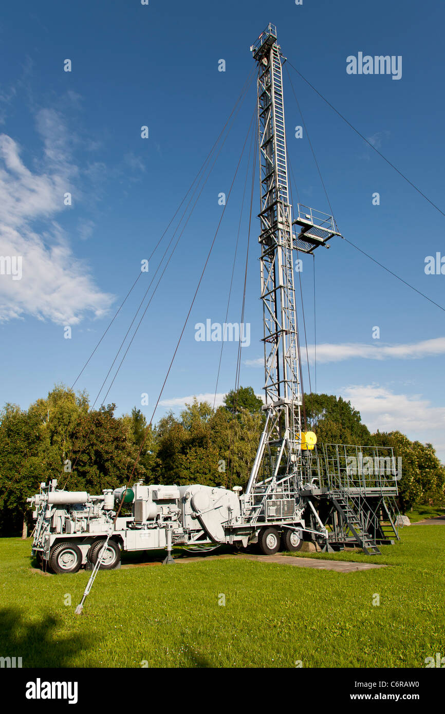 Mobile oil drilling rig, exhibited at the OMV gas and oil educational trail. Stock Photo