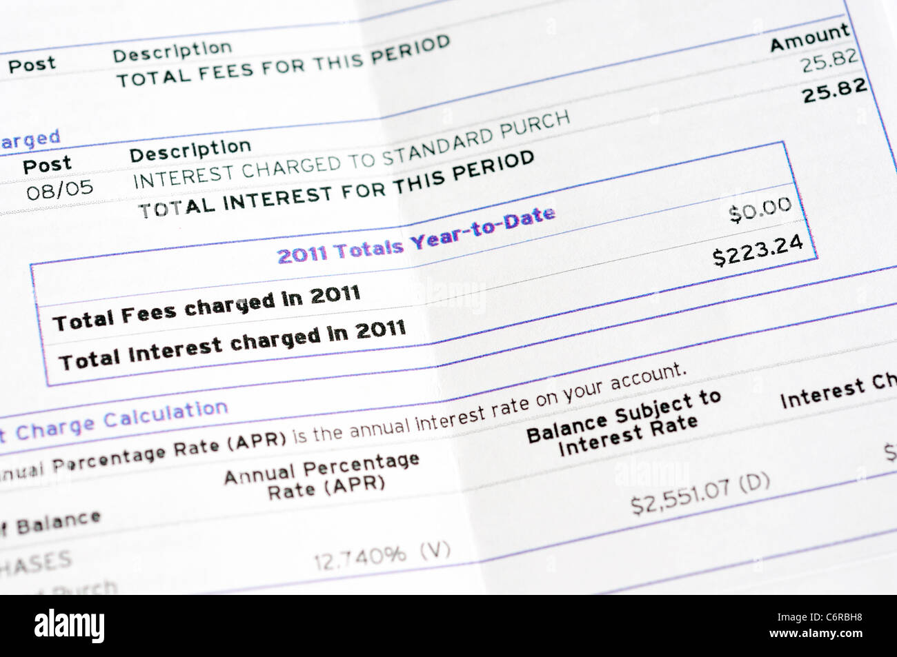 Credit Card Bill Statement And Total Interest Charged Stock Photo Alamy