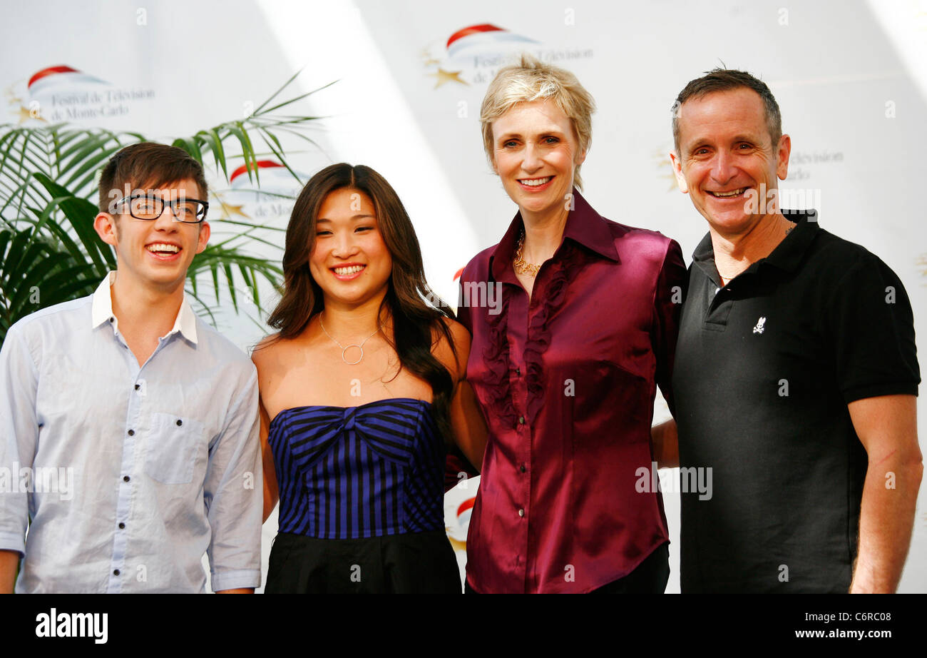 Kevin Mchale, Jenna Ushkowitz, Jane Lynch and Guest 50th anniversary of the Monte Carlo TV Festival - 'Glee' photocall - Day 3 Stock Photo