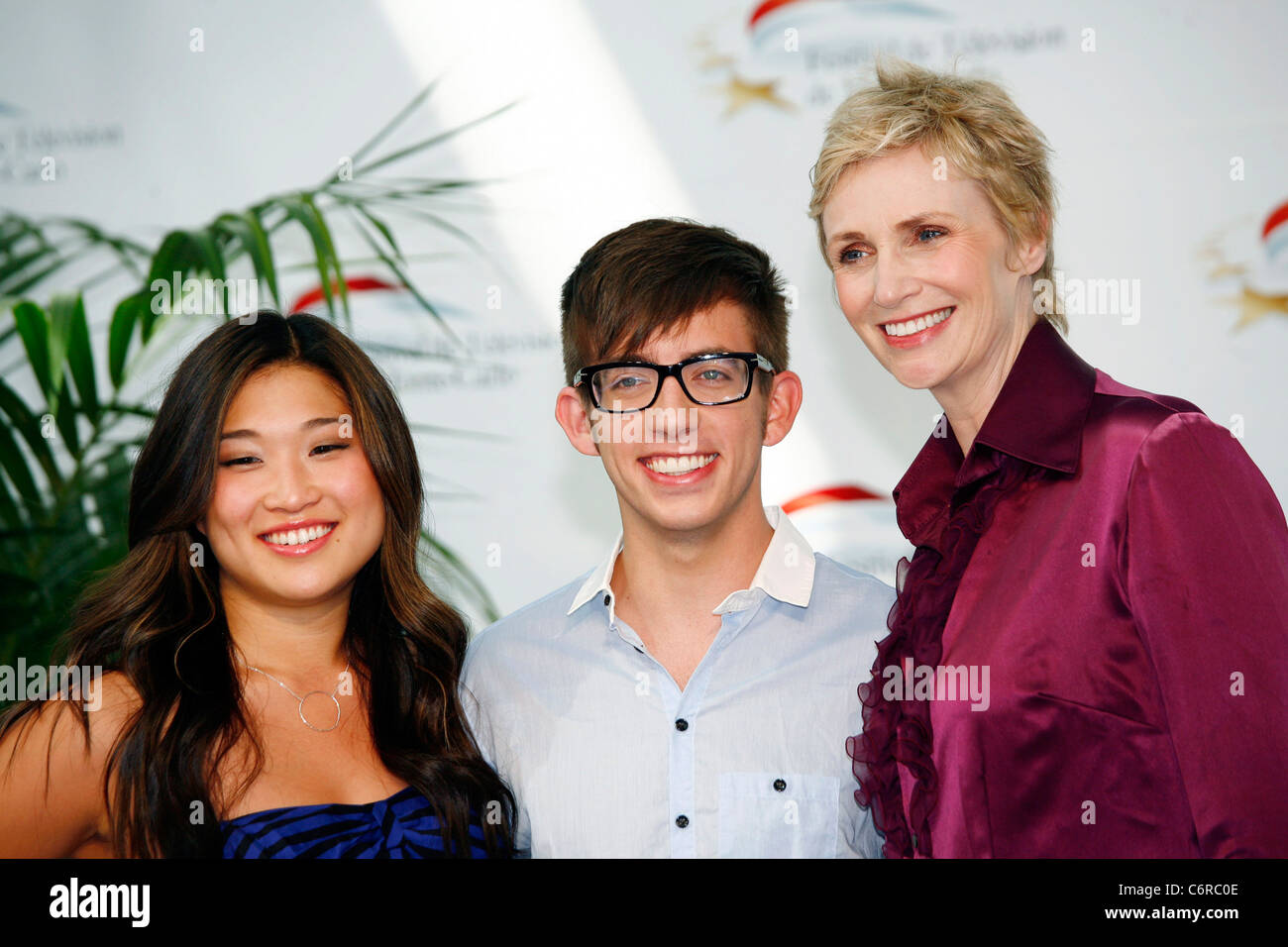 Kevin Mchale, Jenna Ushkowitz and Jane Lynch 50th anniversary of the Monte Carlo TV Festival - 'Glee' photocall - Day 3 Monaco, Stock Photo