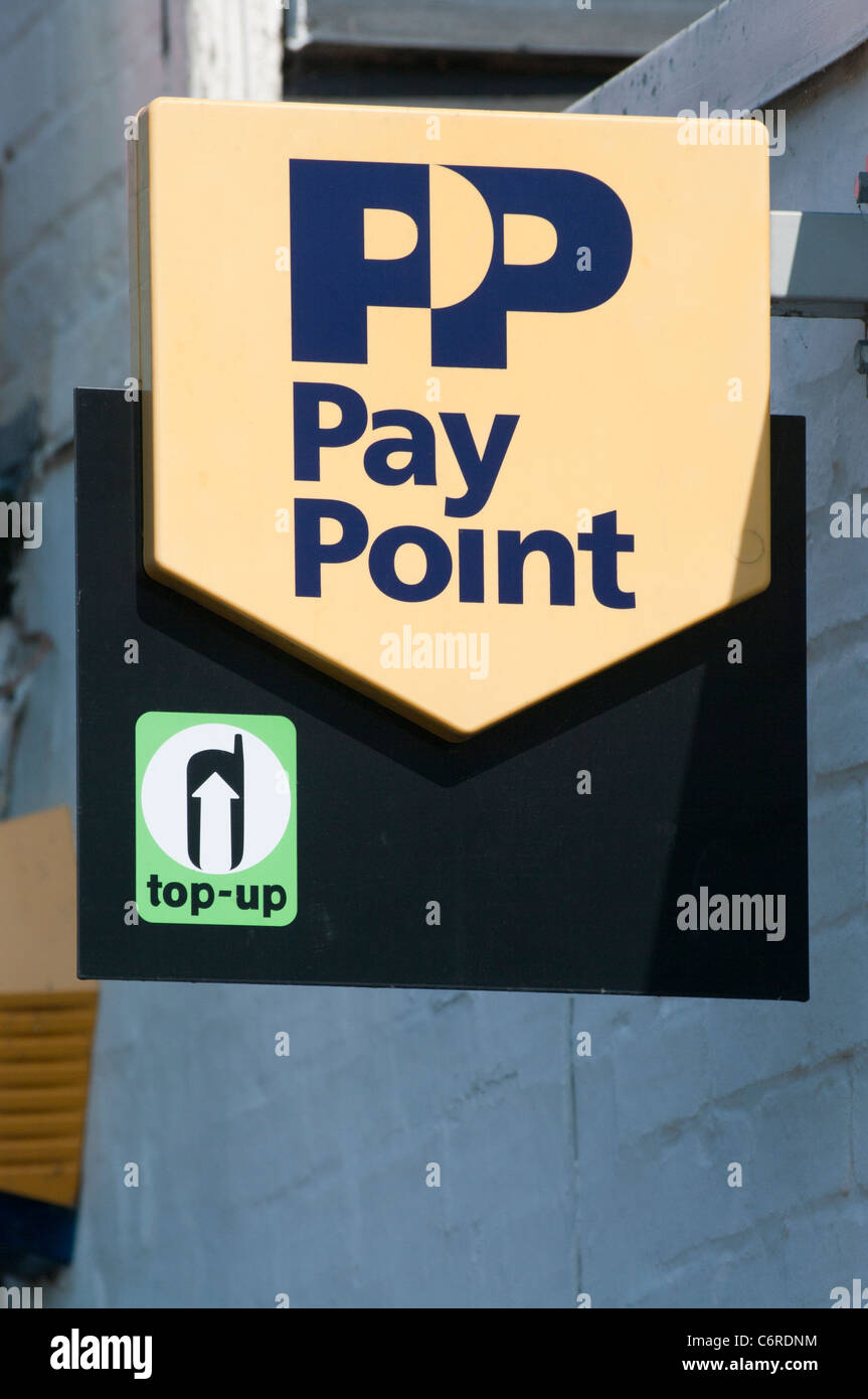 Household Bills And Mobile Phone Top Up Pay Point Sign Stock Photo