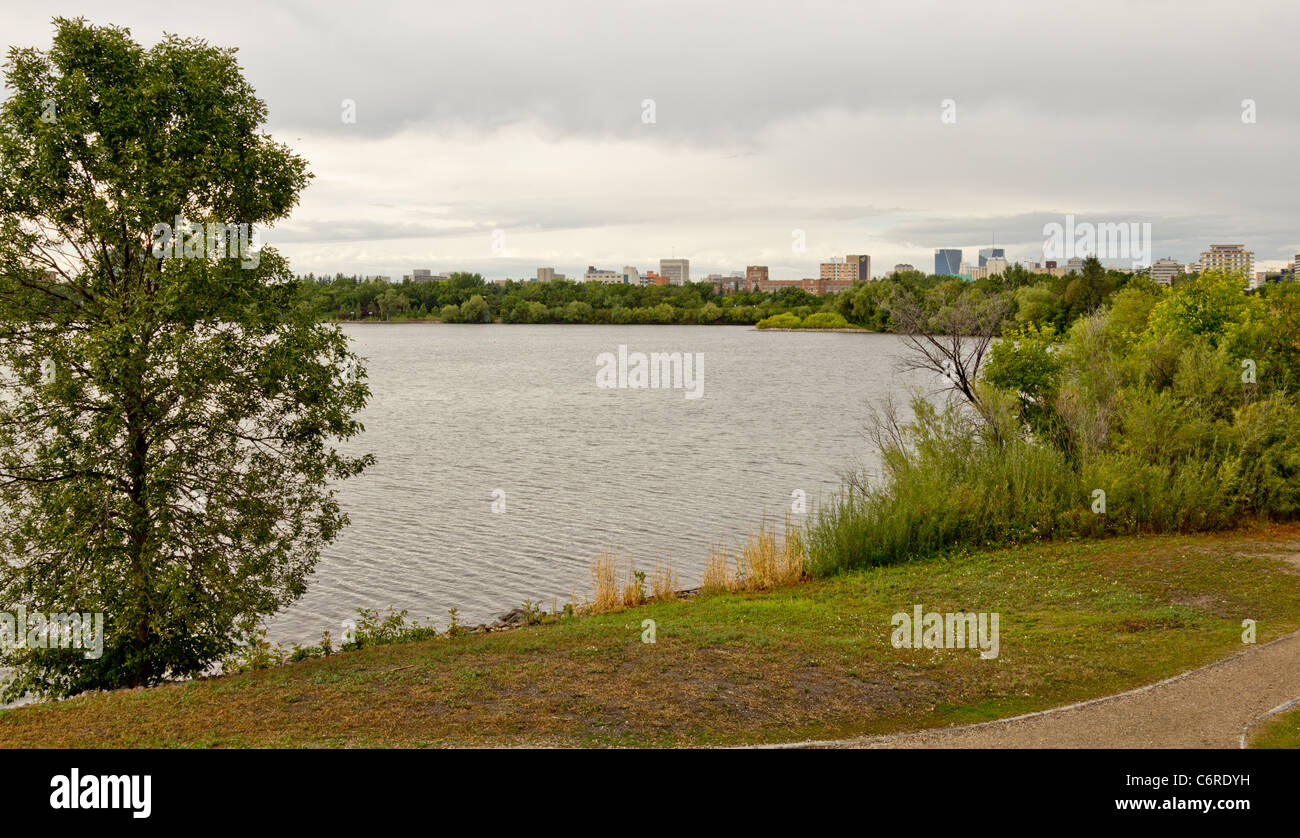 Wascana lake with Downtown Regina in the background. Stock Photo