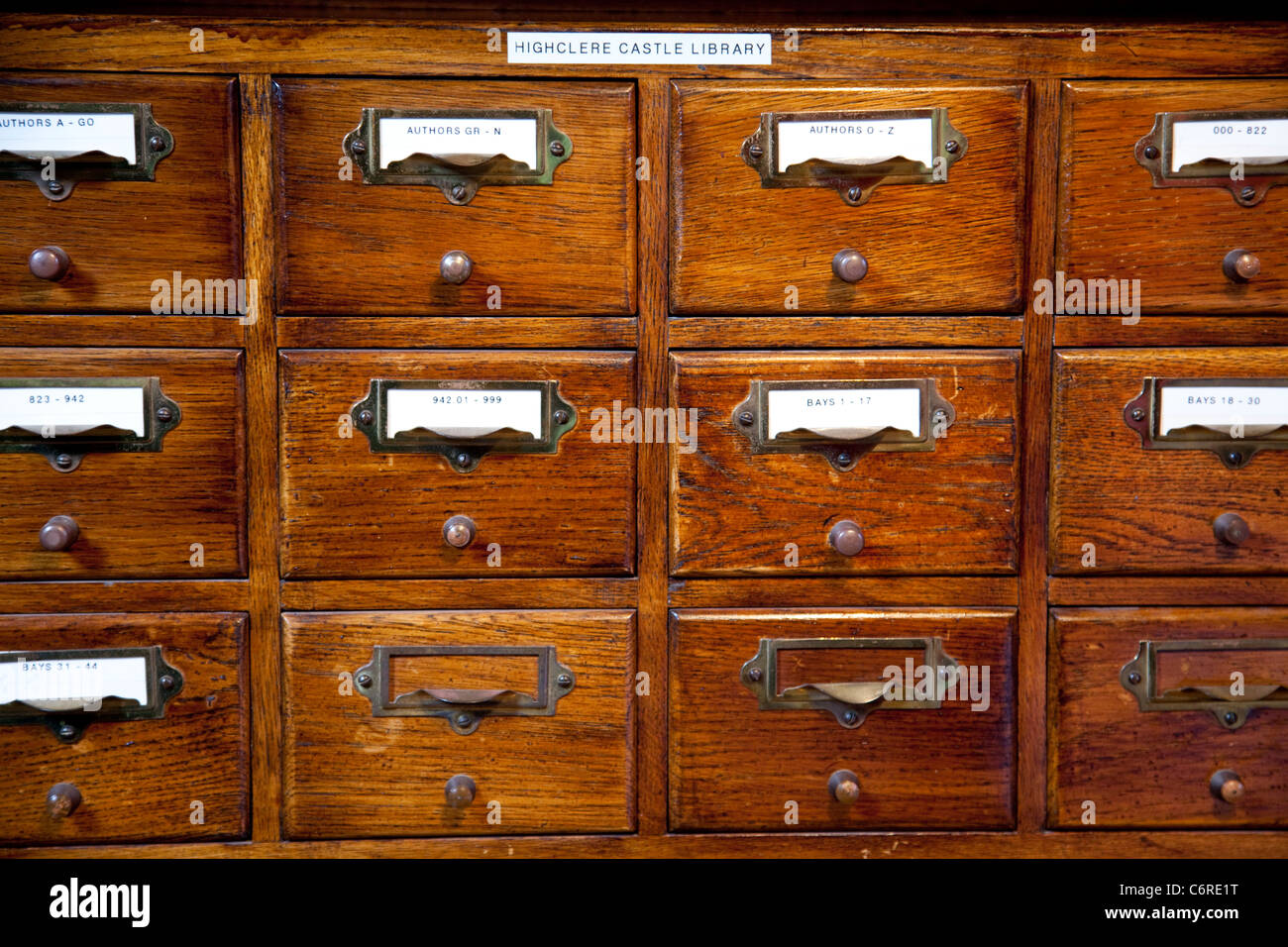 Library room drawers at Highclere Castle, Newbury, Berkshire, England