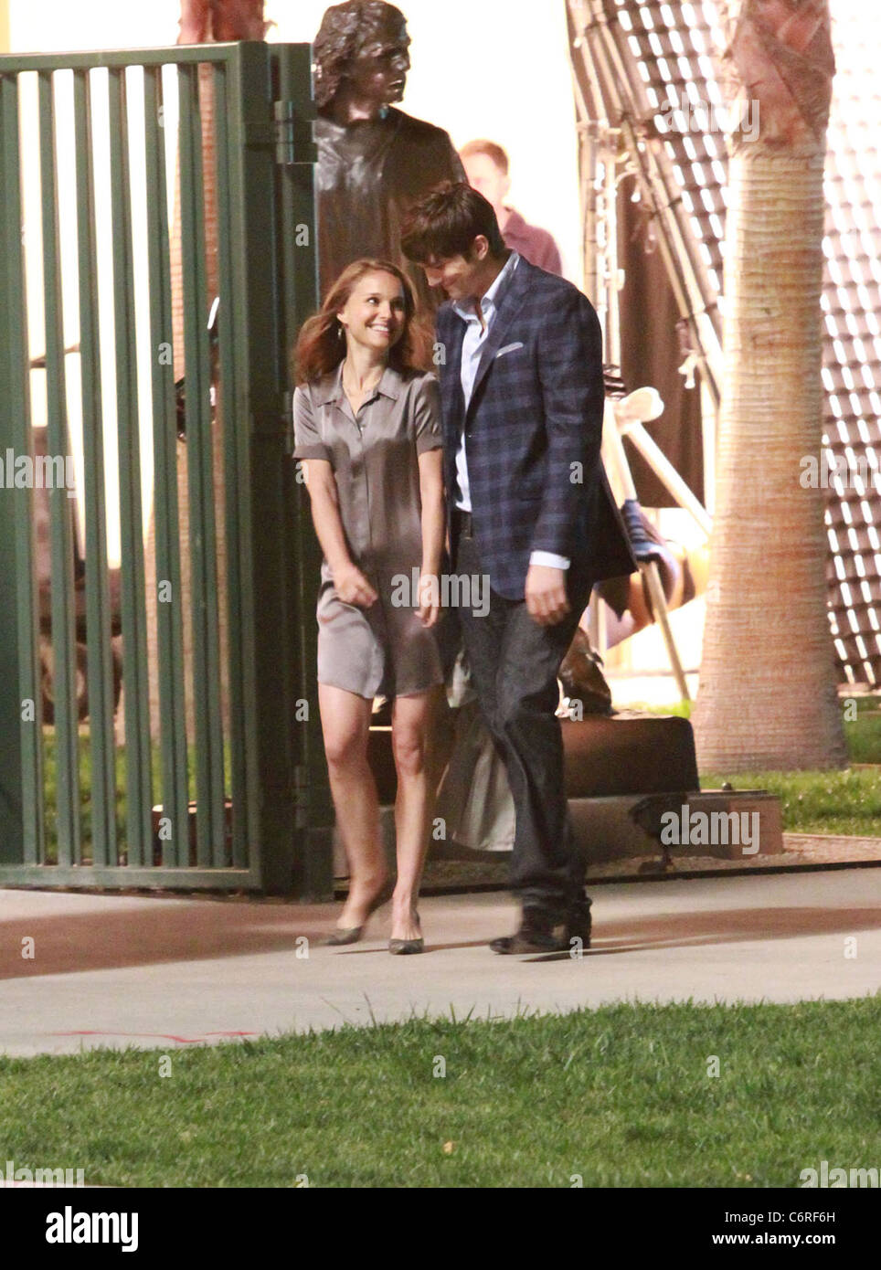 Natalie Portman and Ashton Kutcher on the set of an untitled film project by Ivan Reitman on