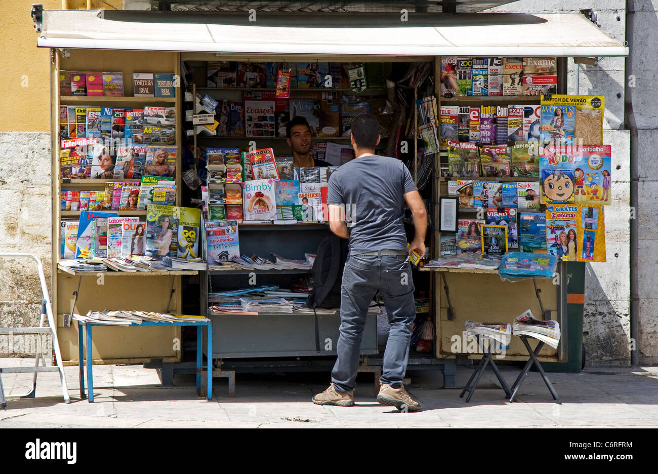 Newspaper kiosk, central Lisbon, Portugal Stock Photo