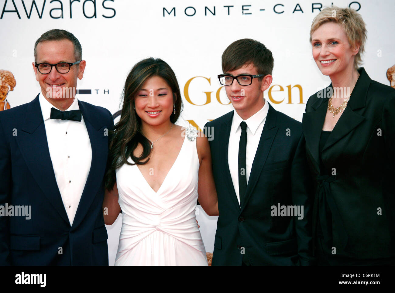 (L-R) Producer Dante Di Loreto, Actors Jenna Ushkowitz, Kevin Mchale and Jane Lynch, at the Closing Ceremony of the 2010 Monte Stock Photo