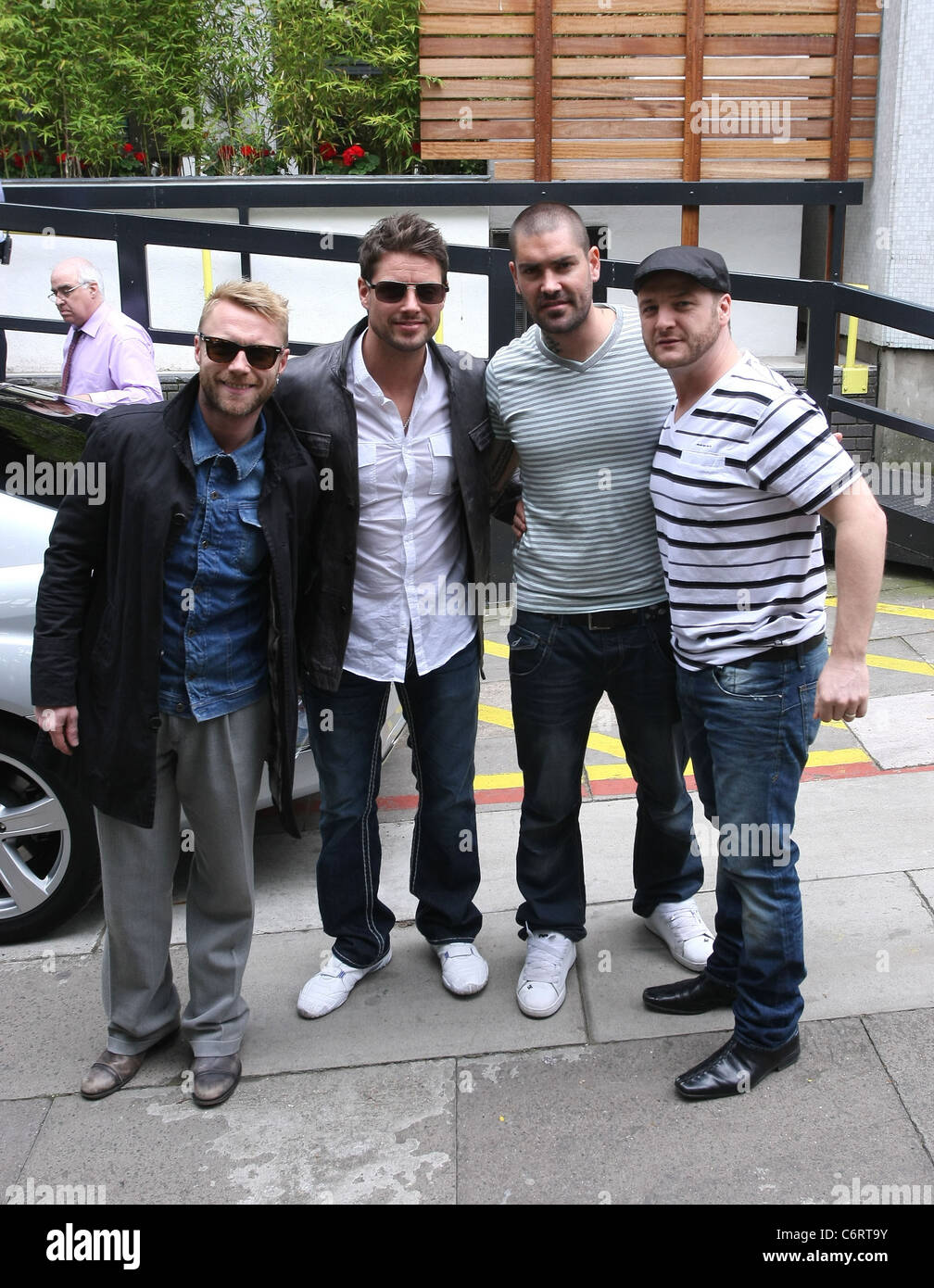 Ronan Keating, Keith Duffy, Shane Lynch and Mikey Graham of Boyzone leaving the ITV Studios London, England - 18.05.10 Stock Photo