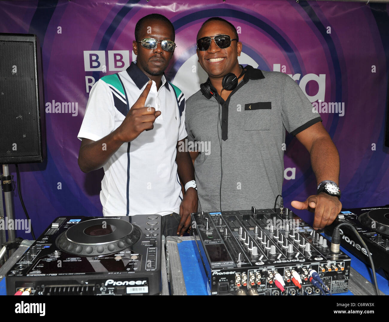 Treble T and Mike Anthony BBC Radio 1Xtra's DJ Relay World Record Attempt held at the Vibe Bar, Brick Lane. London, England - Stock Photo