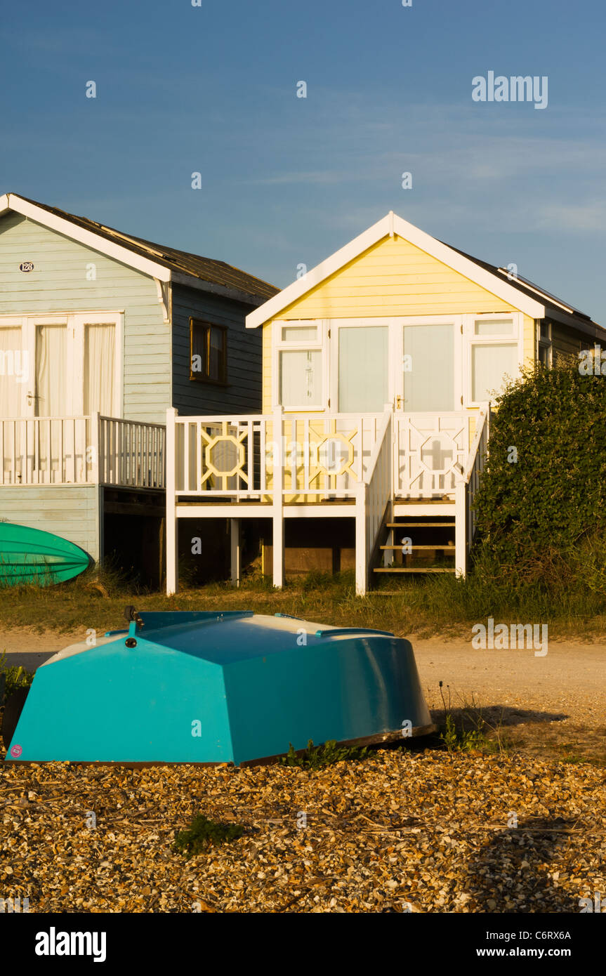 Beach huts on Mudeford Bank Stock Photo