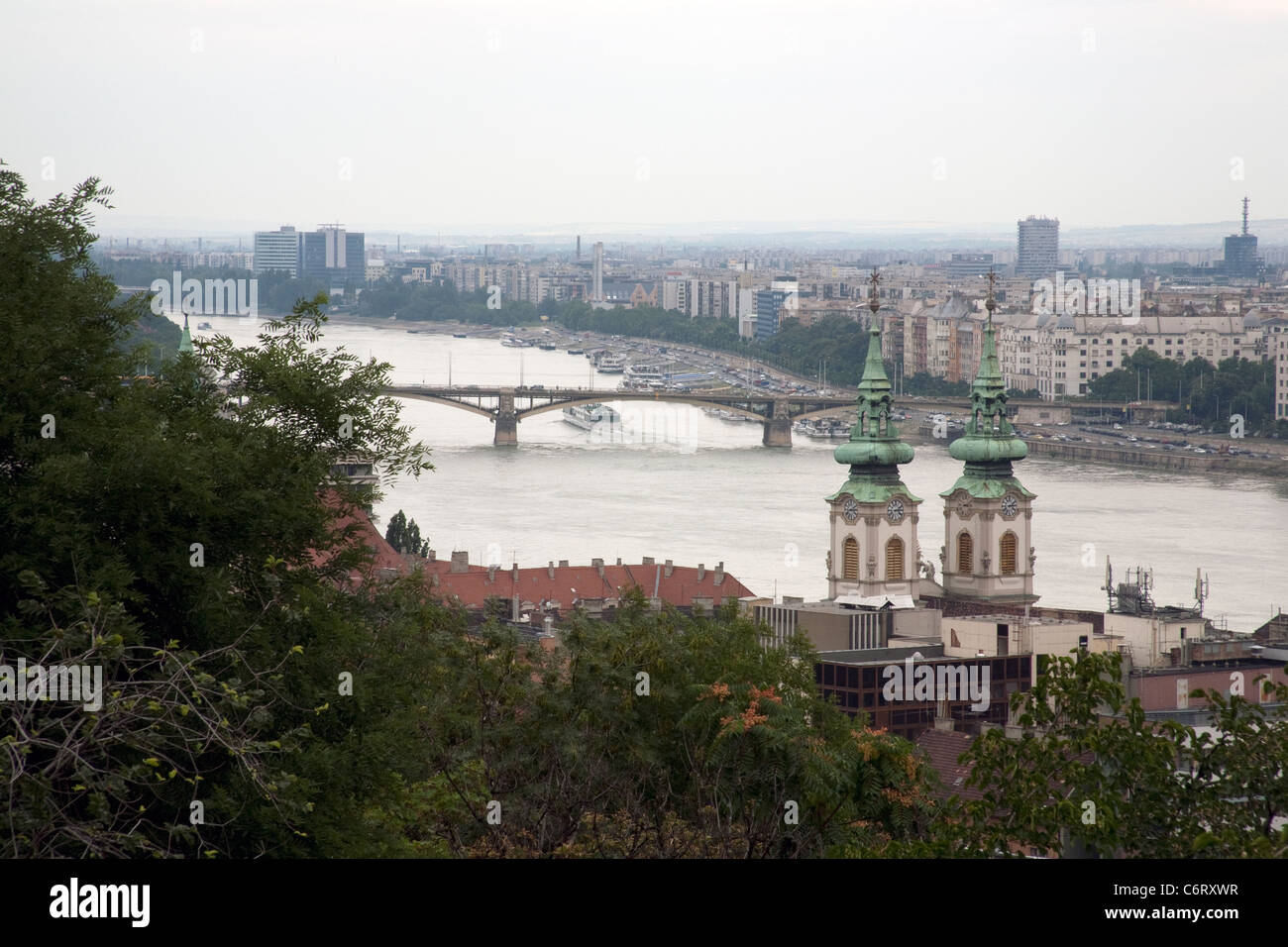 View from Castle Hill of the River Danube and city of Budapest. July 2008 Stock Photo